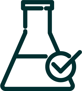 Erlenmeyer flask with checkmark indicating tested/verified