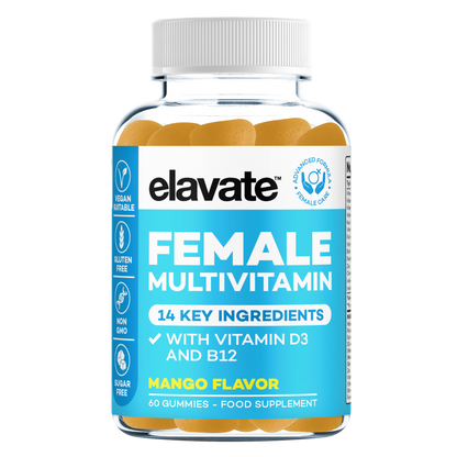 elavate FEMALE MULTIVITAMIN, MANGO FLAVOR, 60 GUMMIES, with VITAMIN D3 AND B12