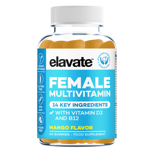 elavate FEMALE MULTIVITAMIN, MANGO FLAVOR, 60 GUMMIES, with VITAMIN D3 AND B12