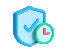 Blue shield with checkmark and small green clock badge — verified protection and recent activity.